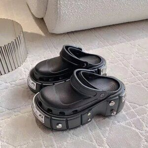 Balenciaga women's black platform crocs sandals